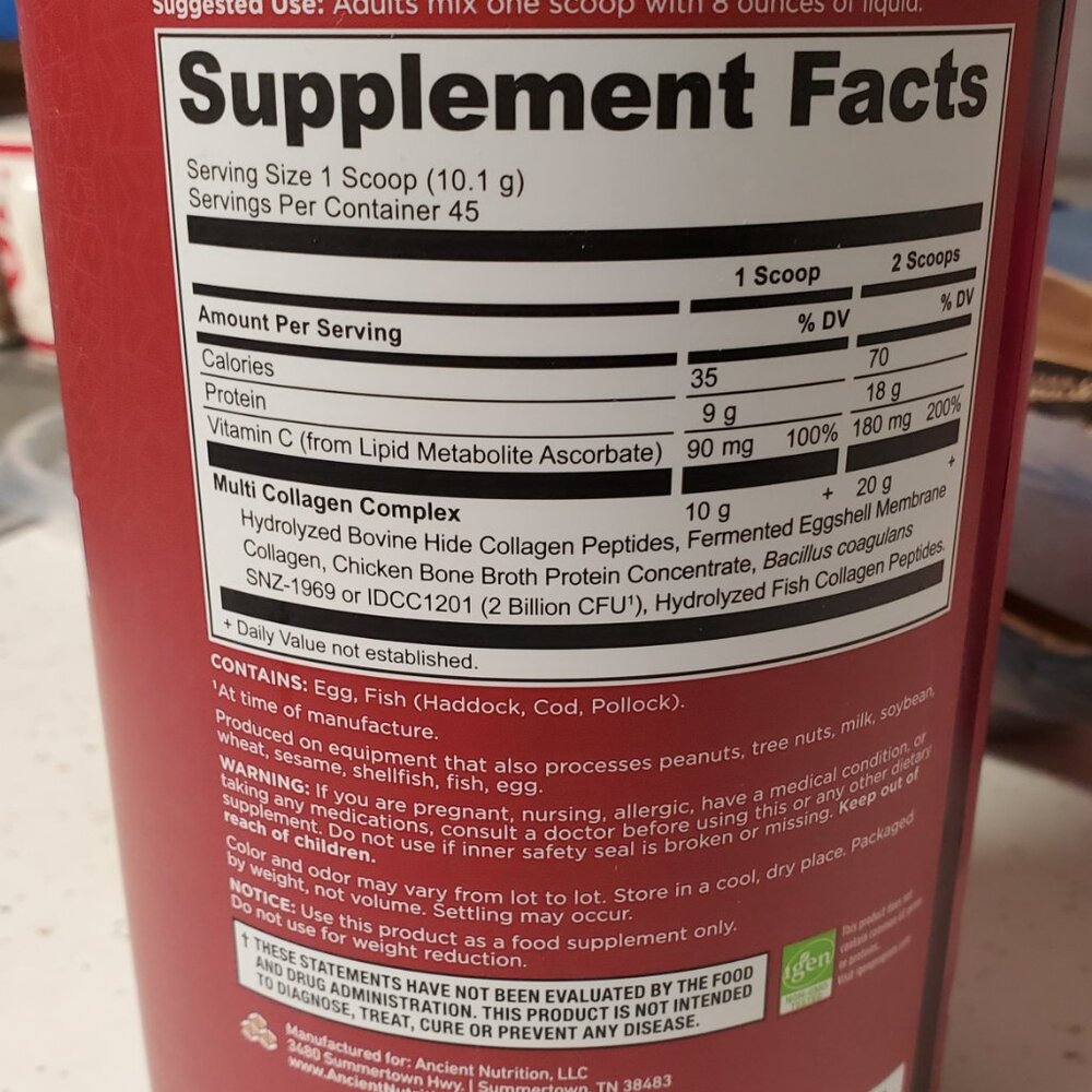 ANCIENT NUTRITION MULTI COLLAGEN PROTEIN 16 OZ - Picture 2 of 3